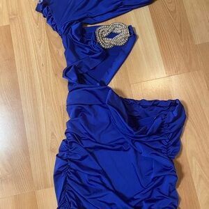 Elegant Blue Dress with Rhinestone Detail